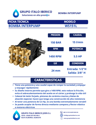 Bomba alta presión INTERPUMP WS151 150 bar 15 l/min