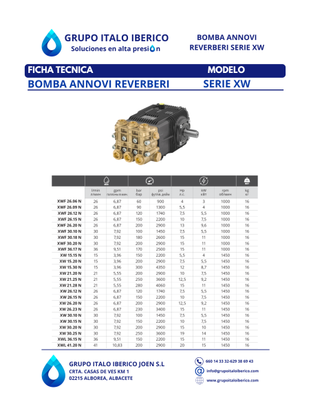 BOMBA AR XW. 26.20N DX 200 BAR 26 L/MIN 1450 RPM