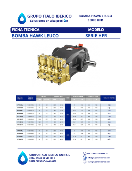 Bomba alta presión Hawk Leuco HFR120SR 150 bar 120 l/min