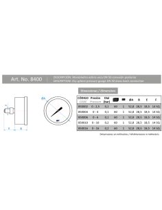 Manómetro DN50 posterior latón 0-4 bar 840004 2